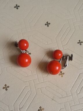 Vintage Orange Double Ball Screwback Earrings Richelieu Retro